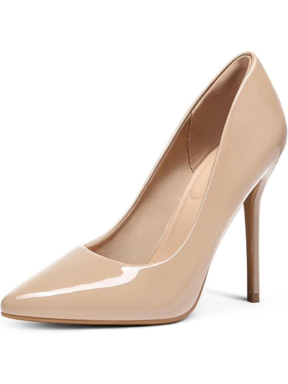 Women's Nude Patent Pull On Pumps Closed Pointed Toe Stiletto 4IN Heels Shoes